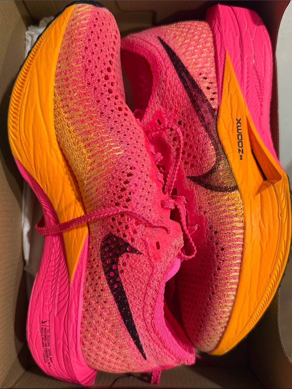 Nike Women's Hot Pink and Orange Flyknit ZoomX Running Shoes
